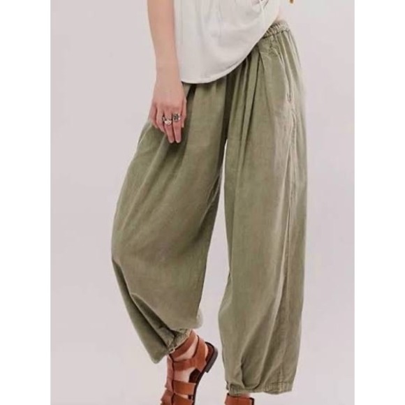 Free People Pants - Free People To The Sky Olive Green Pull On Parachute Pants Sz M